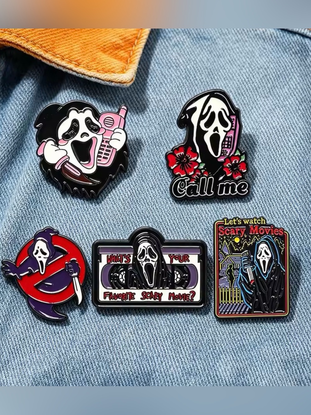 5 Pc Horror Movie Ghostface Enamel Pin Set Scream Vibe⁠ Halloween scary movie